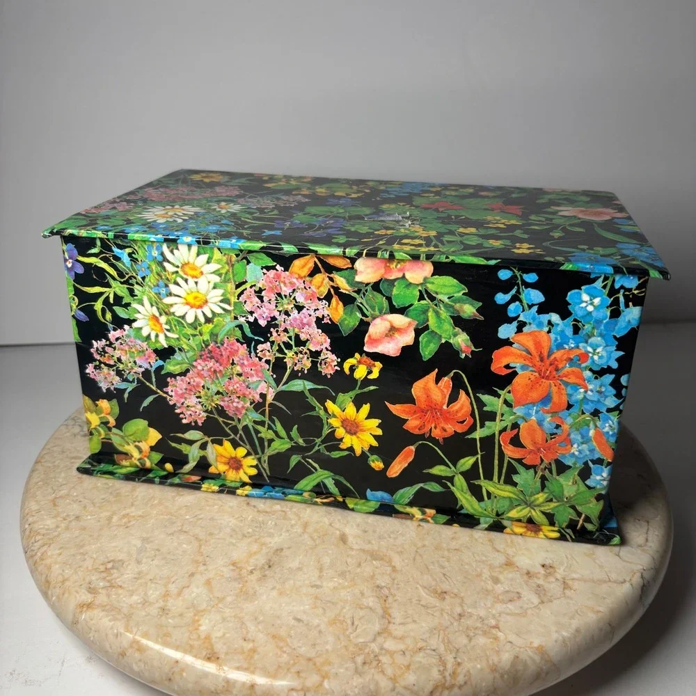 Vintage Floral Botanical 4 Drawer Jewelry Chest Organizer Boho Retro Cottage